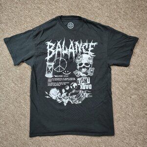 BALANCE Graphic T-Shirt Men's Large Black Cotton Short Sleeve Heavy Metal Theme